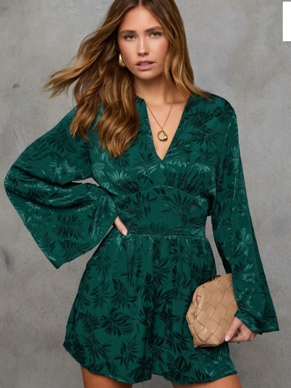 Vici Emerald Green Floral V-Neck Romper
